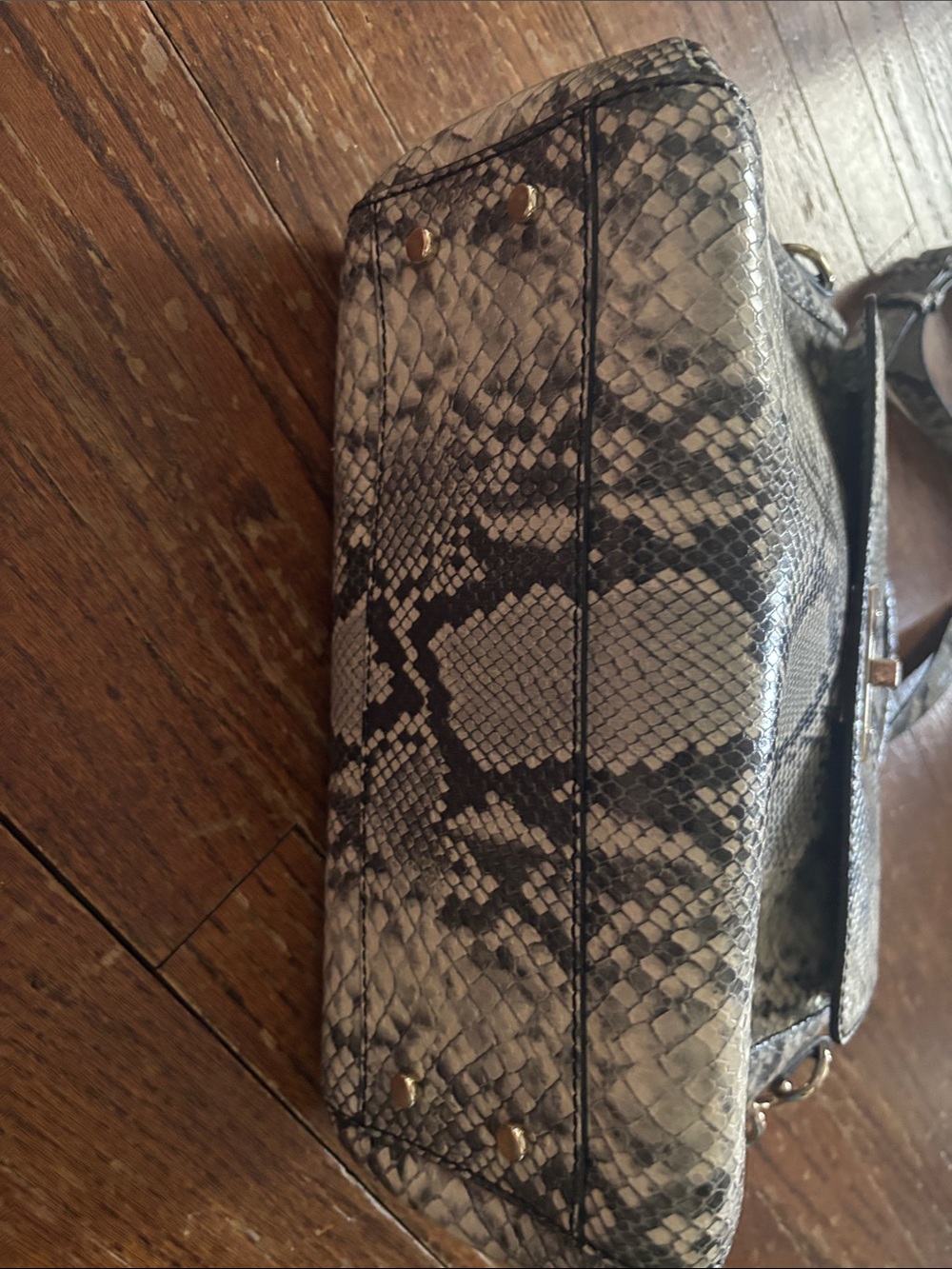 Kate Spade Carlyle Nadine Snake-Print Top Handle Satchel Gray and Cream Handbag - Picture 3 of 9